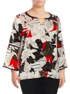 Calvin Klein Plus Floral Bell Sleeve Blouse