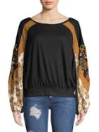 Free People Casual Clash Embroidered Top