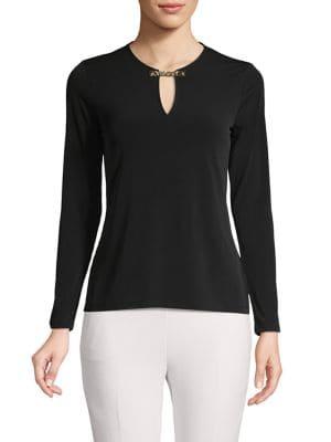 Michael Michael Kors Petite Long-sleeve Keyhole Top