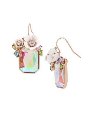 Betsey Johnson Flower Crystal Rectangle Stone Drop Earrings