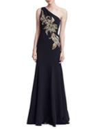 Marchesa Notte Embroidered One-shoulder Gown