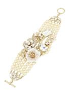 Miriam Haskell Vintage Pearl White Flower Crystal And Faux Pearl Statement Bracelet