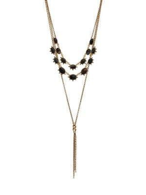 Lucky Brand Goldtone And Black Agate Tassel Layered Necklace
