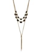 Lucky Brand Goldtone And Black Agate Tassel Layered Necklace