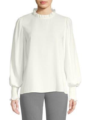 Tahari Arthur S. Levine Ruffle-neck Smocked-cuff Blouse