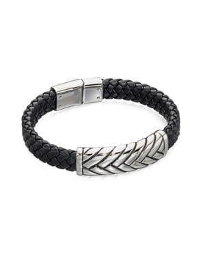 Fred Bennett Plaited Wide Black Leather Bangle
