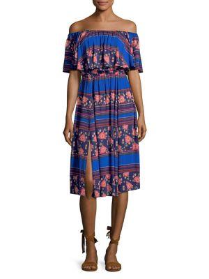 Democracy Printed Off-shoulder Popover Dress