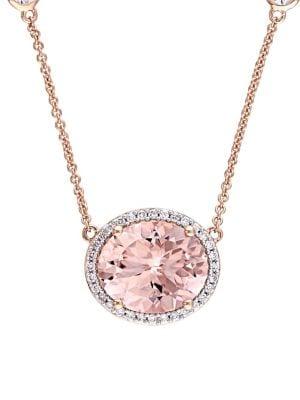 Sonatina 14k Rose Gold, Morganite, White Topaz & Diamond Halo Station Necklace