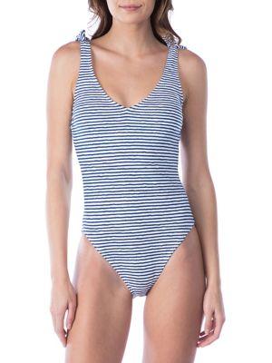 Lauren Ralph Lauren Painterly Stripe Lace-up Back One-piece Swimsuit