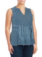 Lucky Brand Plus Embroidered Cotton Top