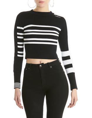 La La Anthony Striped Cropped Sweatshirt