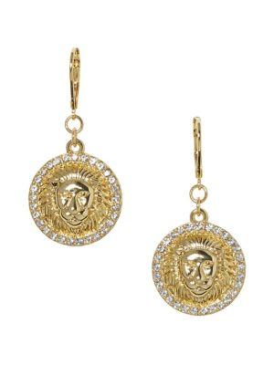 Vince Camuto Goldtone And Glass Stone Lion Head Drop Earrings