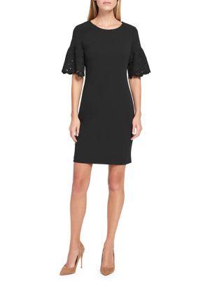 Tommy Hilfiger Embroidered Bell-sleeve Scuba Crepe Sheath Dress