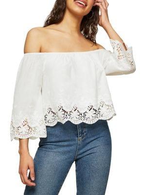 Miss Selfridge Embroidered Off-the-shoulder Top