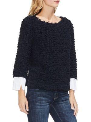 Vince Camuto Sapphire Sheen Fuzzy Woven Sweater