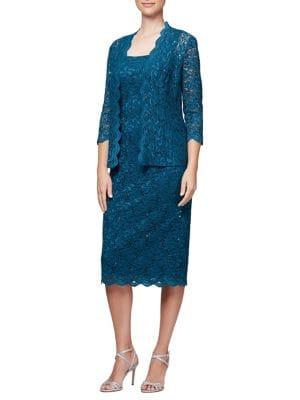 Alex Evenings Petite Two-piece Lace Jacket Dress Set