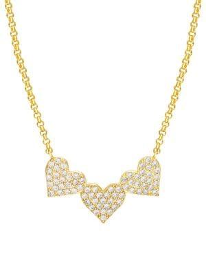 Lord & Taylor 14k Goldplated Sterling Silver & Crystal Trio Heart Station Necklace