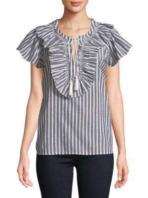 Lord & Taylor Petite Striped Ruffle Blouse