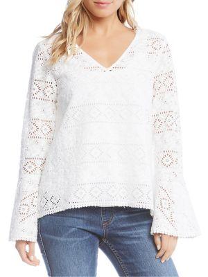 Karen Kane Lace Bell-sleeve Cotton Top