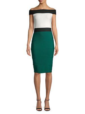 Quiz Off-the-shoulder Colorblock Sheath Dress
