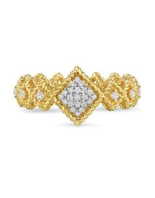 Roberto Coin 0.3 Tcw Diamond, Genuine Crystal & 18k Yellow And White Gold Bar Ring