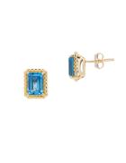 Lord & Taylor Blue Topaz And 14k Yellow Gold Stud Earrings