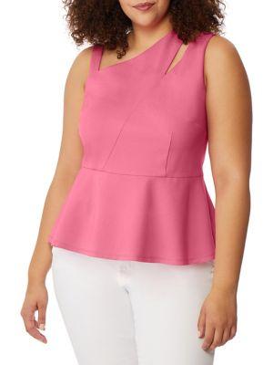 Rebel Wilson X Angels Plus Asymmetrical Cutout Peplum Top