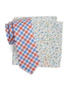 Tallia Plaid Tie And Floral Pocket Square Set
