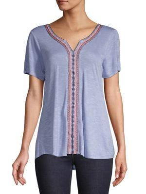 B Collection By Bobeau Embroidered Short-sleeve Top