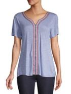 B Collection By Bobeau Embroidered Short-sleeve Top