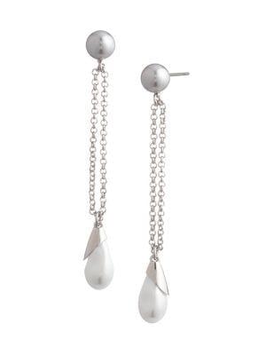 Carolee Sara Xl Silvertone, Long Linear Freshwater & Glass Baroque Pearl Drop Earrings