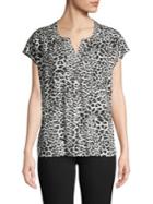 B Collection By Bobeau Splitneck Leopard-print Blouse
