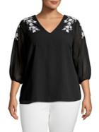 Calvin Klein Plus Embroidered Cinched Sleeve Top