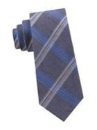 Calvin Klein Oversized Grid Linen, Silk & Cotton Blend Tie