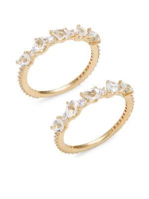 Nadri Set-of-2 Goldtone & Sterling Silver Rings