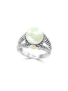 Effy Sterling Silver, 10mm Freshwater Pearl & 18k Yellow Gold Ribbed Ring