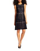 Adrianna Papell Striped Lace Shift Dress
