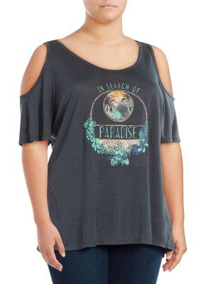 Jessica Simpson Plus Nova Paradise Cold-shoulder Graphic Tee