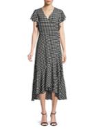 Imnyc Isaac Mizrahi Gingham And Ruffle Hi-lo Wrap Dress