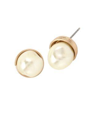 Lord Taylor Faux Pearl And Crystal Wire Wrap Stud Earrings