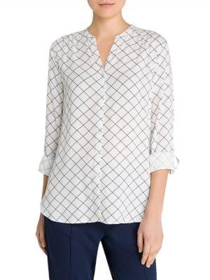 Olsen Diamond-check Splitneck Blouse