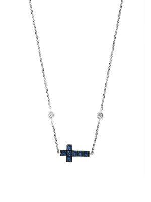 Effy 14k White Gold, Sapphire & Diamond Pendant Necklace