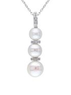 Sonatina Sterling Silver, White Button Pearl & Diamond Drop Necklace