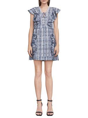 Bcbgmaxazria Eyelet Chambray Ruffle Dress