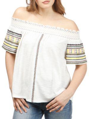 Lucky Brand Off-the-shoulder Embroidered Cotton Top