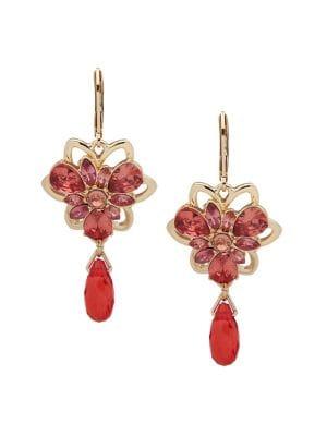 Anne Klein Goldtone And Glass Stone Flower Drop Earrings