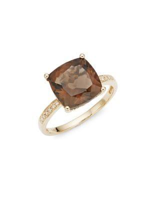 Lord & Taylor 14k Yellow Gold Diamond And Smoky Quartz Ring