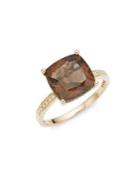 Lord & Taylor 14k Yellow Gold Diamond And Smoky Quartz Ring