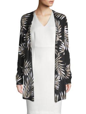 Context Tonal Palm Frond Crochet Waterfall Cardigan
