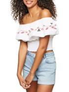 Miss Selfridge Off-the-shoulder Embroidered Crop Top